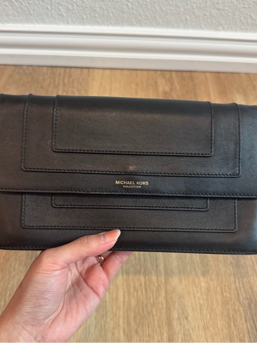 Michael Kors Black Leather Crossbody Clutch